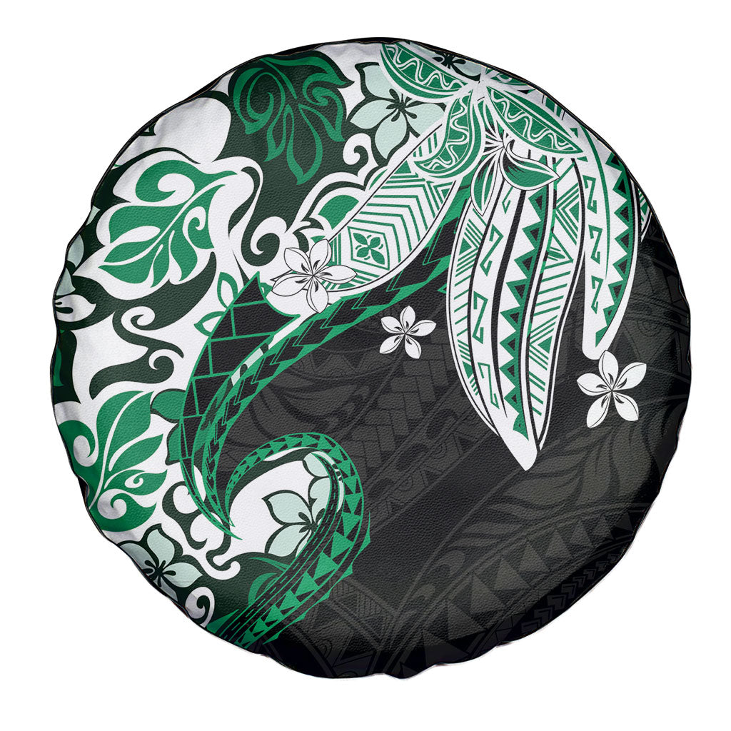 Monstera Plumeria Flowers Green Spare Tire Cover Polynesian Pattern