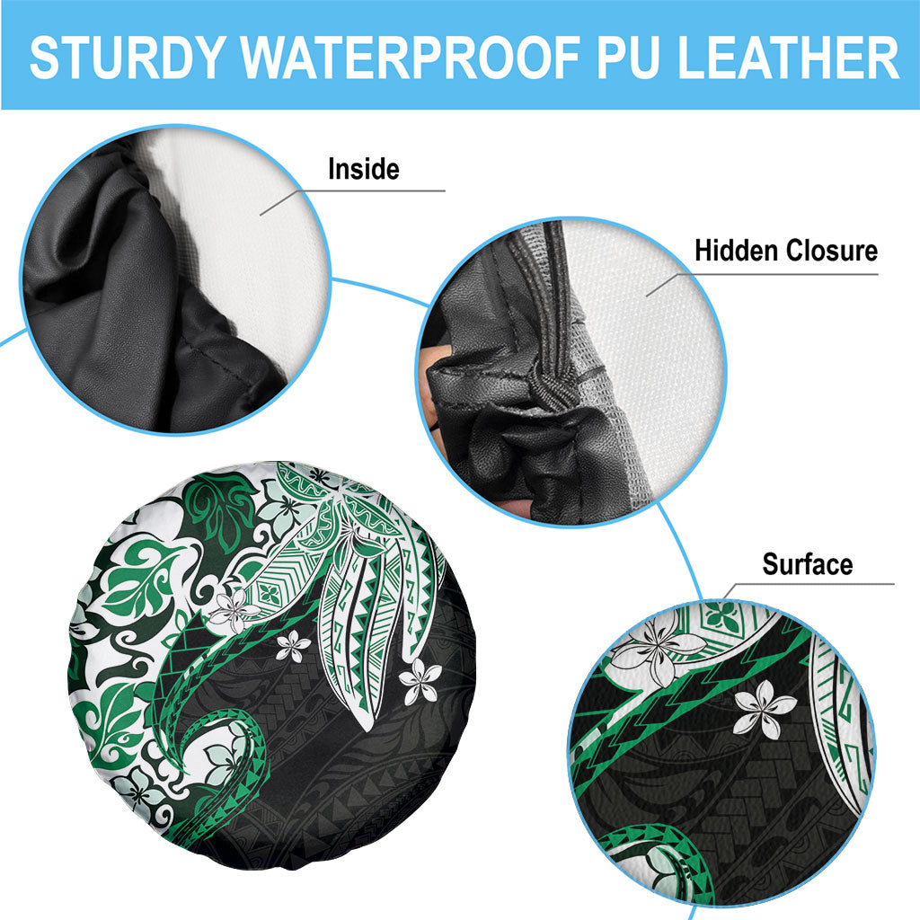 Monstera Plumeria Flowers Green Spare Tire Cover Polynesian Pattern