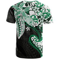 Monstera Plumeria Flowers Green T Shirt Polynesian Pattern