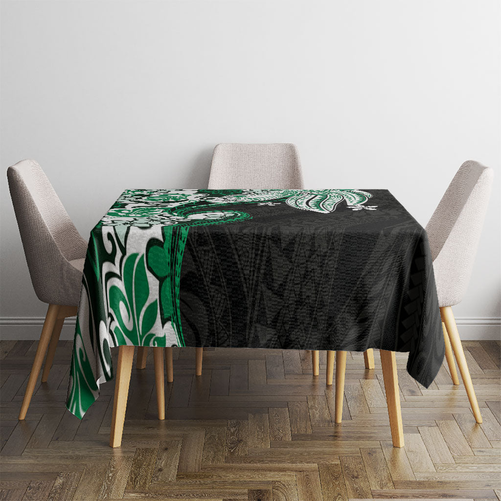 Monstera Plumeria Flowers Green Tablecloth Polynesian Pattern
