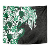 Monstera Plumeria Flowers Green Tapestry Polynesian Pattern