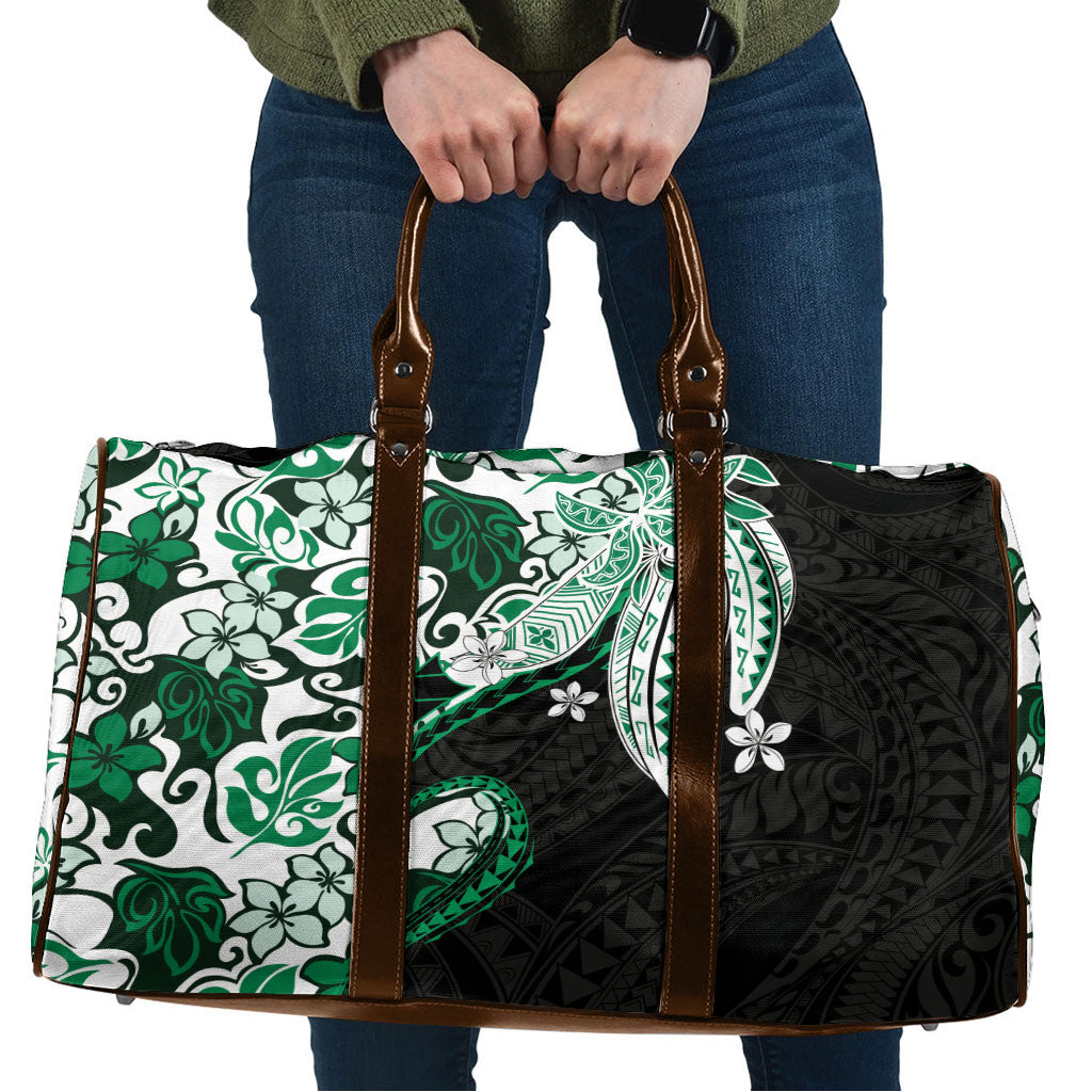 Monstera Plumeria Flowers Green Travel Bag Polynesian Pattern