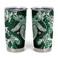 Monstera Plumeria Flowers Green Tumbler Cup Polynesian Pattern