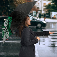Monstera Plumeria Flowers Green Umbrella Polynesian Pattern