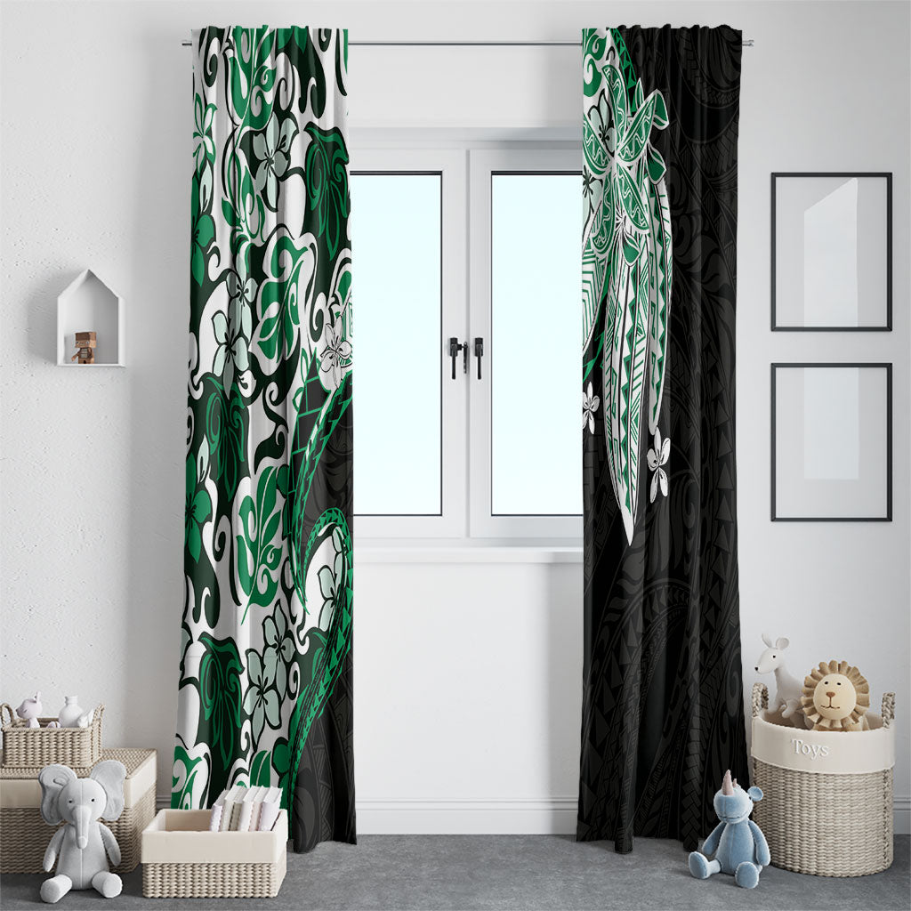 Monstera Plumeria Flowers Green Window Curtain Polynesian Pattern