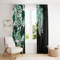 Monstera Plumeria Flowers Green Window Curtain Polynesian Pattern