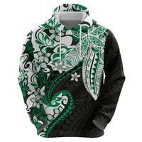 Monstera Plumeria Flowers Green Zip Hoodie Polynesian Pattern