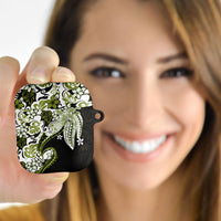 Monstera Plumeria Flowers Olive Green AirPods Case Polynesian Pattern