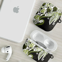Monstera Plumeria Flowers Olive Green AirPods Case Polynesian Pattern