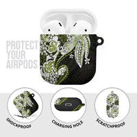 Monstera Plumeria Flowers Olive Green AirPods Case Polynesian Pattern