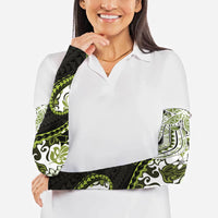 Monstera Plumeria Flowers Olive Green Arm Sleeves Polynesian Pattern