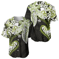 Monstera Plumeria Flowers Olive Green Baseball Jersey Polynesian Pattern