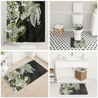 Monstera Plumeria Flowers Olive Green Bathroom Set Polynesian Pattern