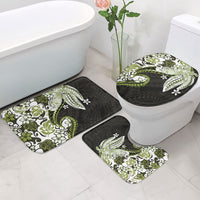 Monstera Plumeria Flowers Olive Green Bathroom Set Polynesian Pattern