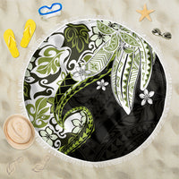 Monstera Plumeria Flowers Olive Green Beach Blanket Polynesian Pattern
