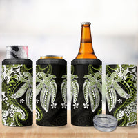 Monstera Plumeria Flowers Olive Green 4 in 1 Can Cooler Tumbler Polynesian Pattern