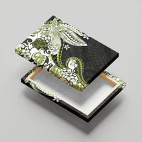 Monstera Plumeria Flowers Olive Green Canvas Wall Art Polynesian Pattern