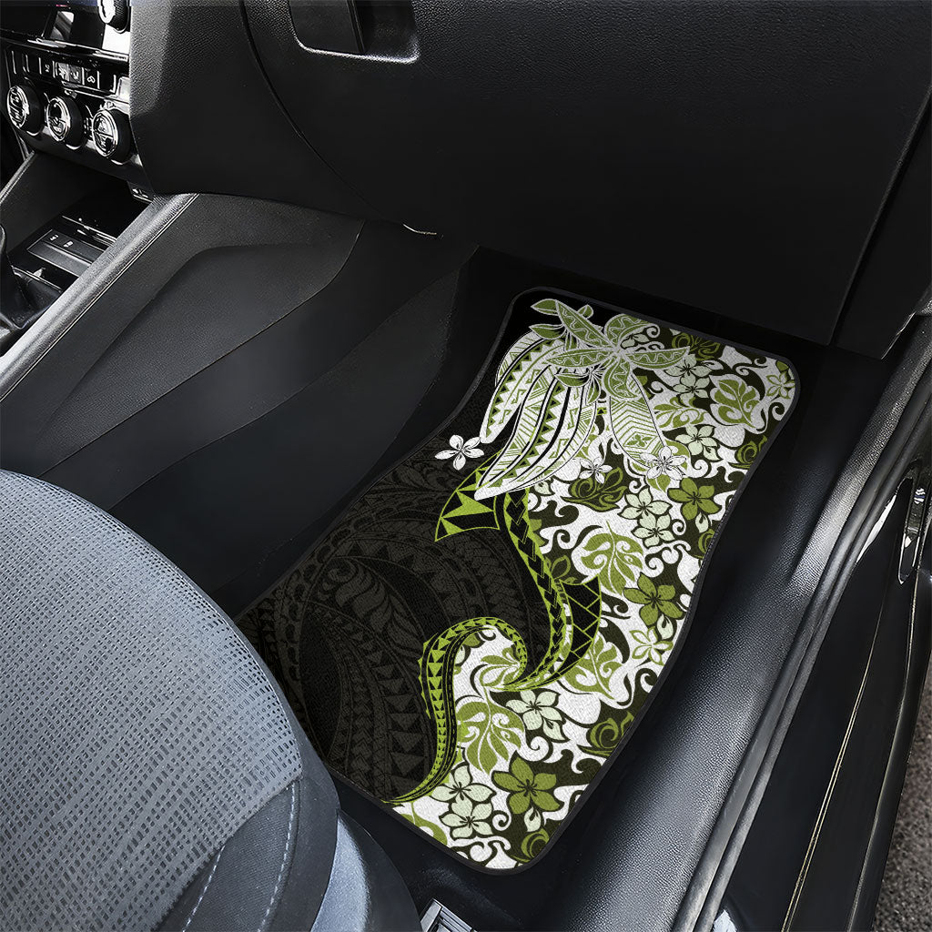 Monstera Plumeria Flowers Olive Green Car Mats Polynesian Pattern