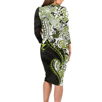 Monstera Plumeria Flowers Olive Green Family Matching Long Sleeve Bodycon Dress and Hawaiian Shirt Polynesian Pattern LT01 - Polynesian Pride