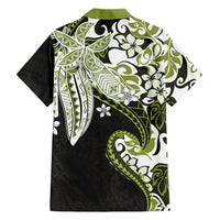 Monstera Plumeria Flowers Olive Green Family Matching Off Shoulder Short Dress and Hawaiian Shirt Polynesian Pattern