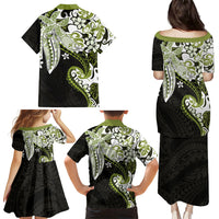 Monstera Plumeria Flowers Olive Green Family Matching Puletasi and Hawaiian Shirt Polynesian Pattern