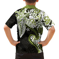 Monstera Plumeria Flowers Olive Green Family Matching Short Sleeve Bodycon Dress and Hawaiian Shirt Polynesian Pattern LT01 - Polynesian Pride