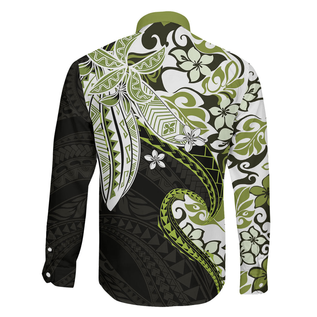 Monstera Plumeria Flowers Olive Green Family Matching Tank Maxi Dress and Hawaiian Shirt Polynesian Pattern LT01 - Polynesian Pride