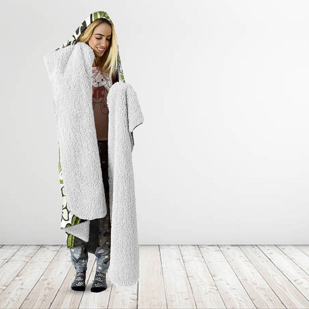 Monstera Plumeria Flowers Olive Green Hooded Blanket Polynesian Pattern