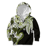 Monstera Plumeria Flowers Olive Green Kid Hoodie Polynesian Pattern