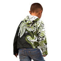 Monstera Plumeria Flowers Olive Green Kid Hoodie Polynesian Pattern