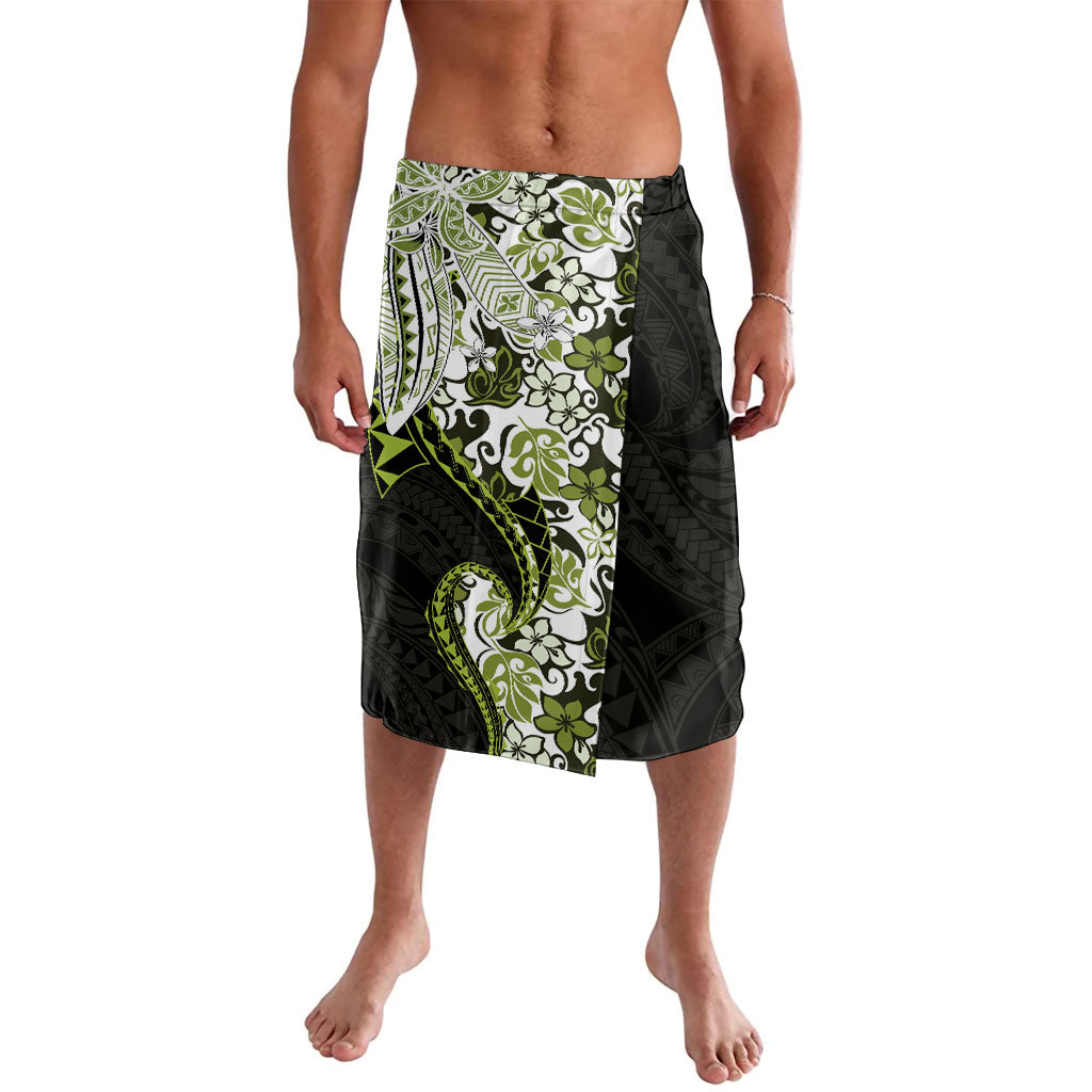 Monstera Plumeria Flowers Olive Green Lavalava Polynesian Pattern