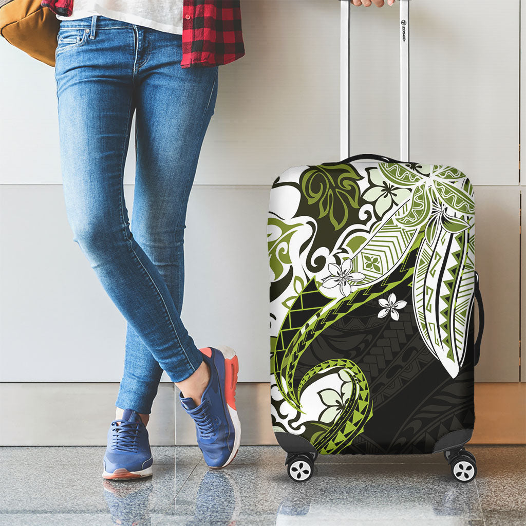 Monstera Plumeria Flowers Olive Green Luggage Cover Polynesian Pattern