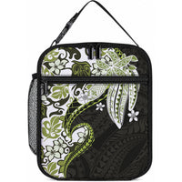 Monstera Plumeria Flowers Olive Green Lunch Bag Polynesian Pattern LT01 10.2 × 8.3 × 4.3 inch Green - Polynesian Pride