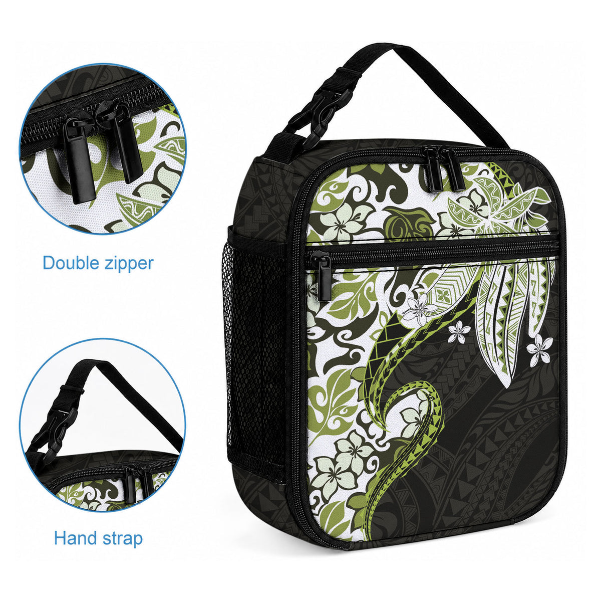 Monstera Plumeria Flowers Olive Green Lunch Bag Polynesian Pattern LT01 - Polynesian Pride