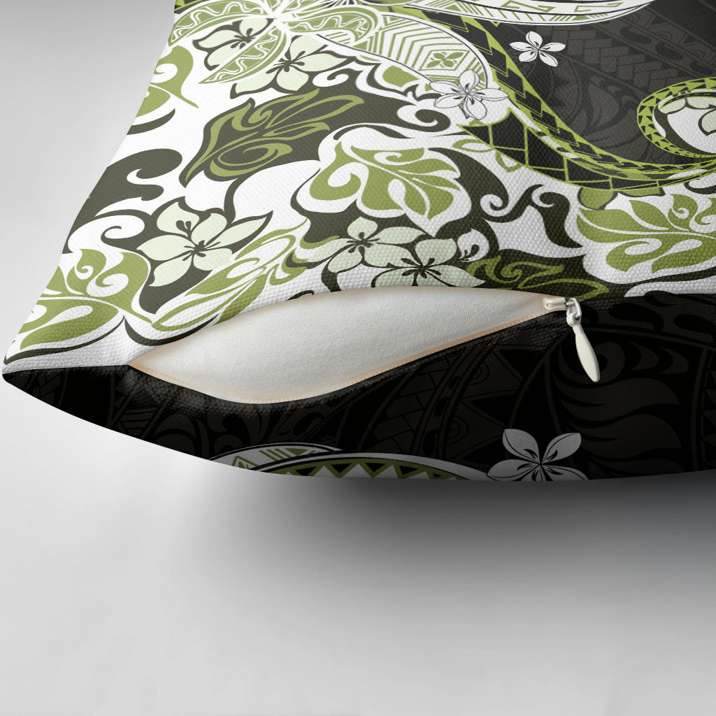 Monstera Plumeria Flowers Olive Green Pillow Cover Polynesian Pattern