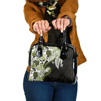 Monstera Plumeria Flowers Olive Green Shoulder Handbag Polynesian Pattern