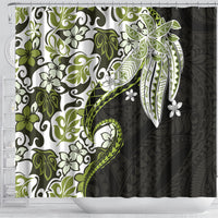 Monstera Plumeria Flowers Olive Green Shower Curtain Polynesian Pattern