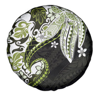 Monstera Plumeria Flowers Olive Green Spare Tire Cover Polynesian Pattern