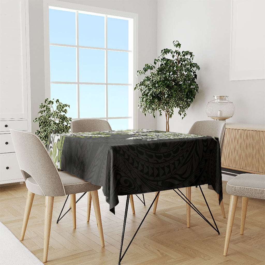 Monstera Plumeria Flowers Olive Green Tablecloth Polynesian Pattern