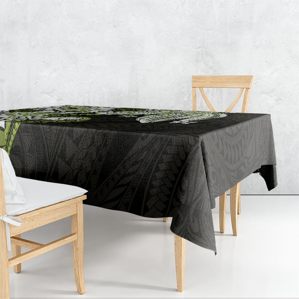 Monstera Plumeria Flowers Olive Green Tablecloth Polynesian Pattern