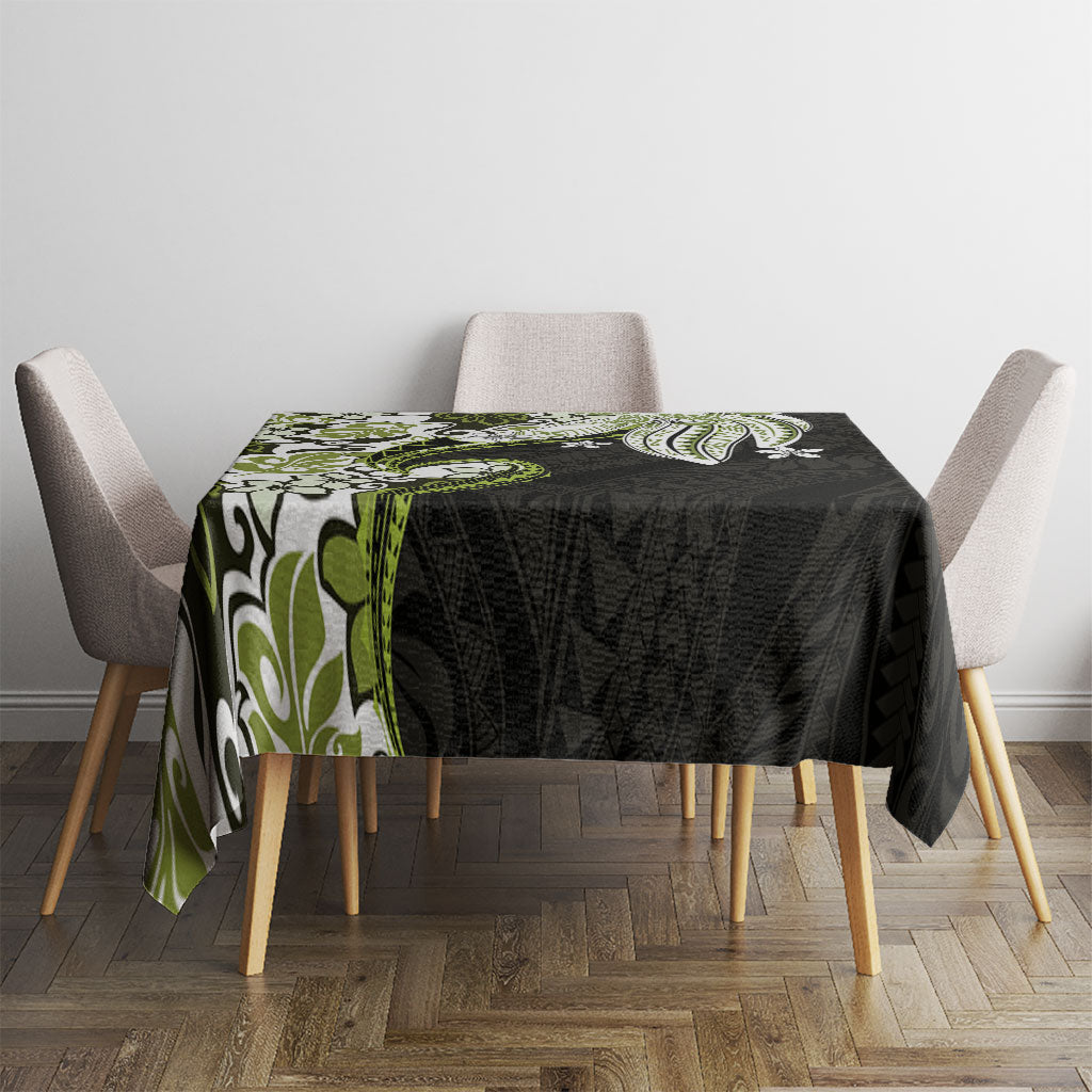 Monstera Plumeria Flowers Olive Green Tablecloth Polynesian Pattern