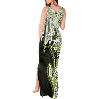 Monstera Plumeria Flowers Olive Green Tank Maxi Dress Polynesian Pattern