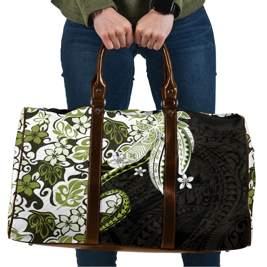 Monstera Plumeria Flowers Olive Green Travel Bag Polynesian Pattern
