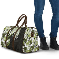 Monstera Plumeria Flowers Olive Green Travel Bag Polynesian Pattern