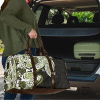 Monstera Plumeria Flowers Olive Green Travel Bag Polynesian Pattern