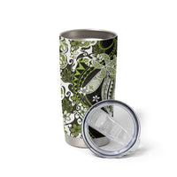Monstera Plumeria Flowers Olive Green Tumbler Cup Polynesian Pattern