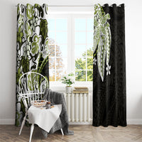 Monstera Plumeria Flowers Olive Green Window Curtain Polynesian Pattern