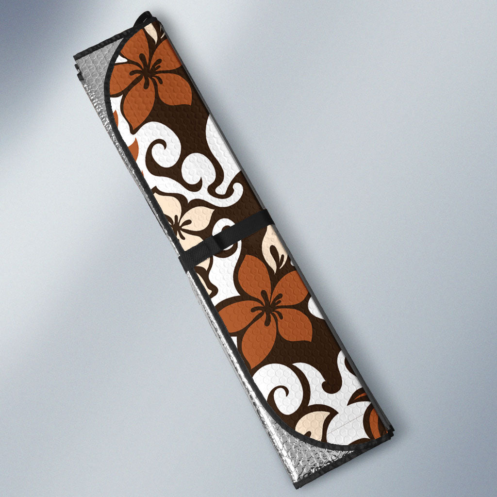 Monstera Plumeria Flowers Orange Auto Sun Shade Polynesian Pattern