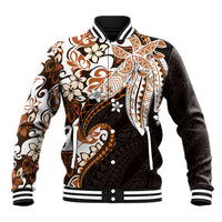 Monstera Plumeria Flowers Orange Baseball Jacket Polynesian Pattern