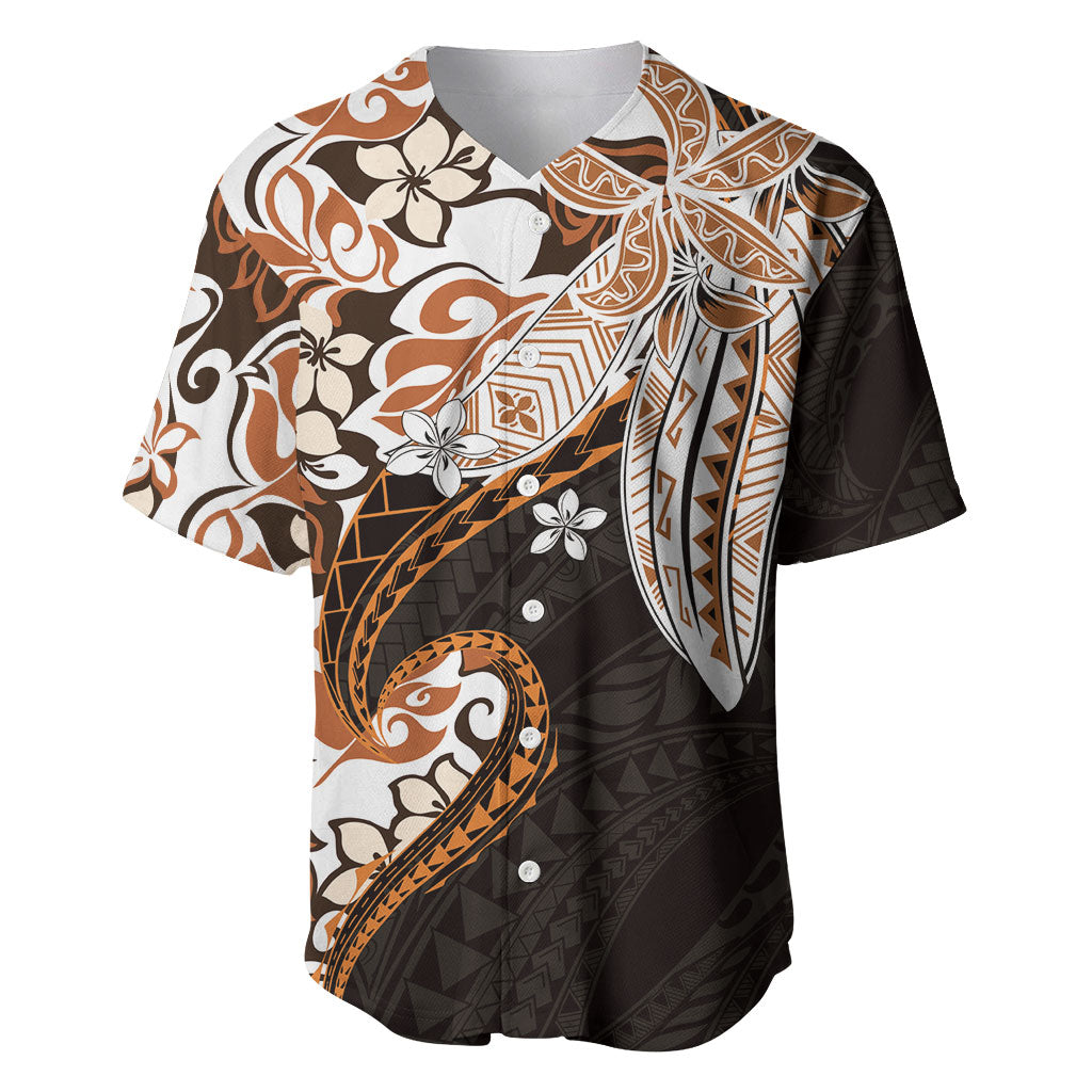 Monstera Plumeria Flowers Orange Baseball Jersey Polynesian Pattern